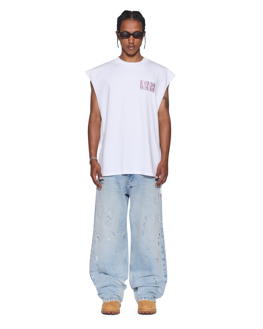 Mens Realm Cut Off Tru White Oversized Tees - White