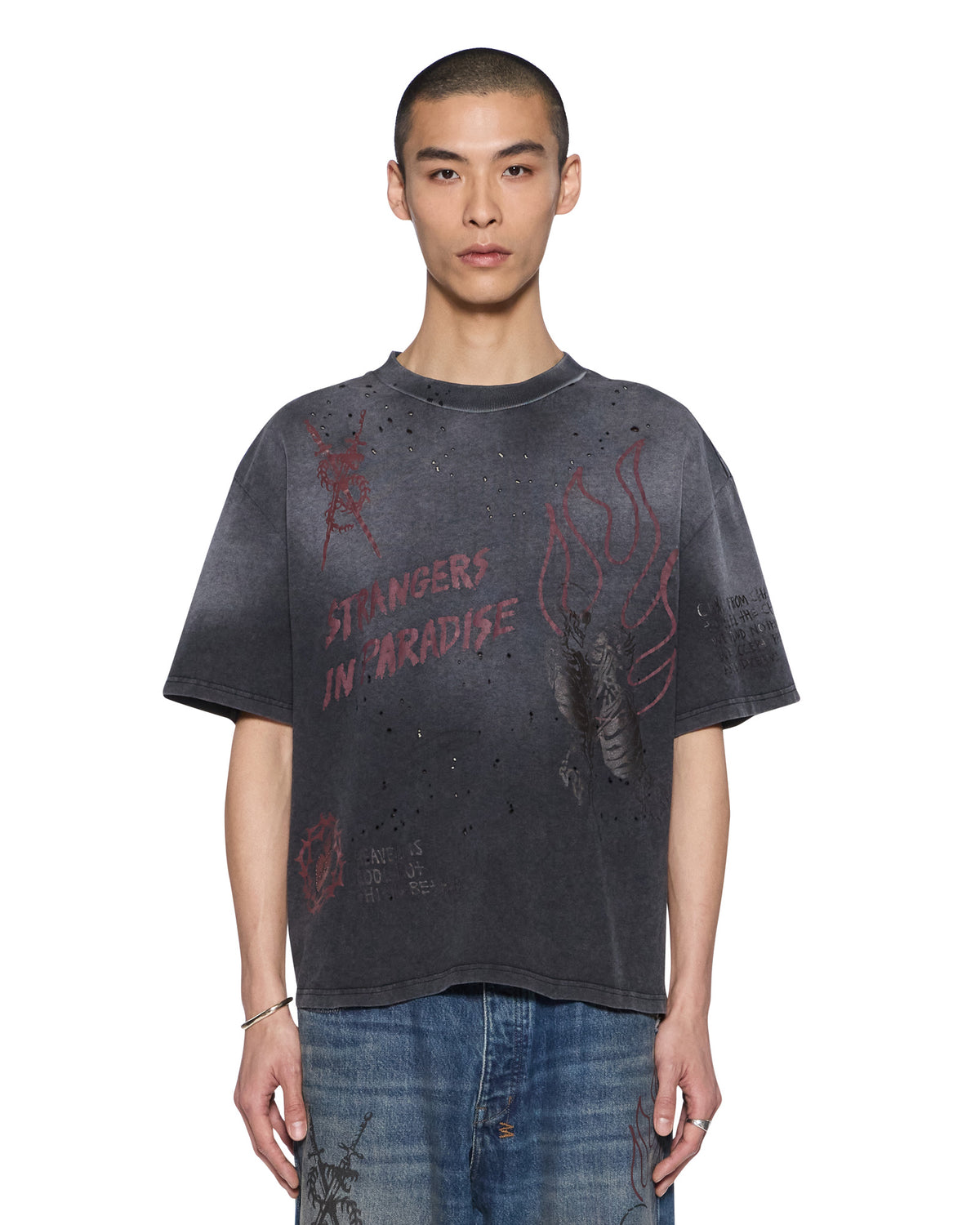 Mens Skool Halen Ss Tee Charcoal Fade Baggy Tees - Grey