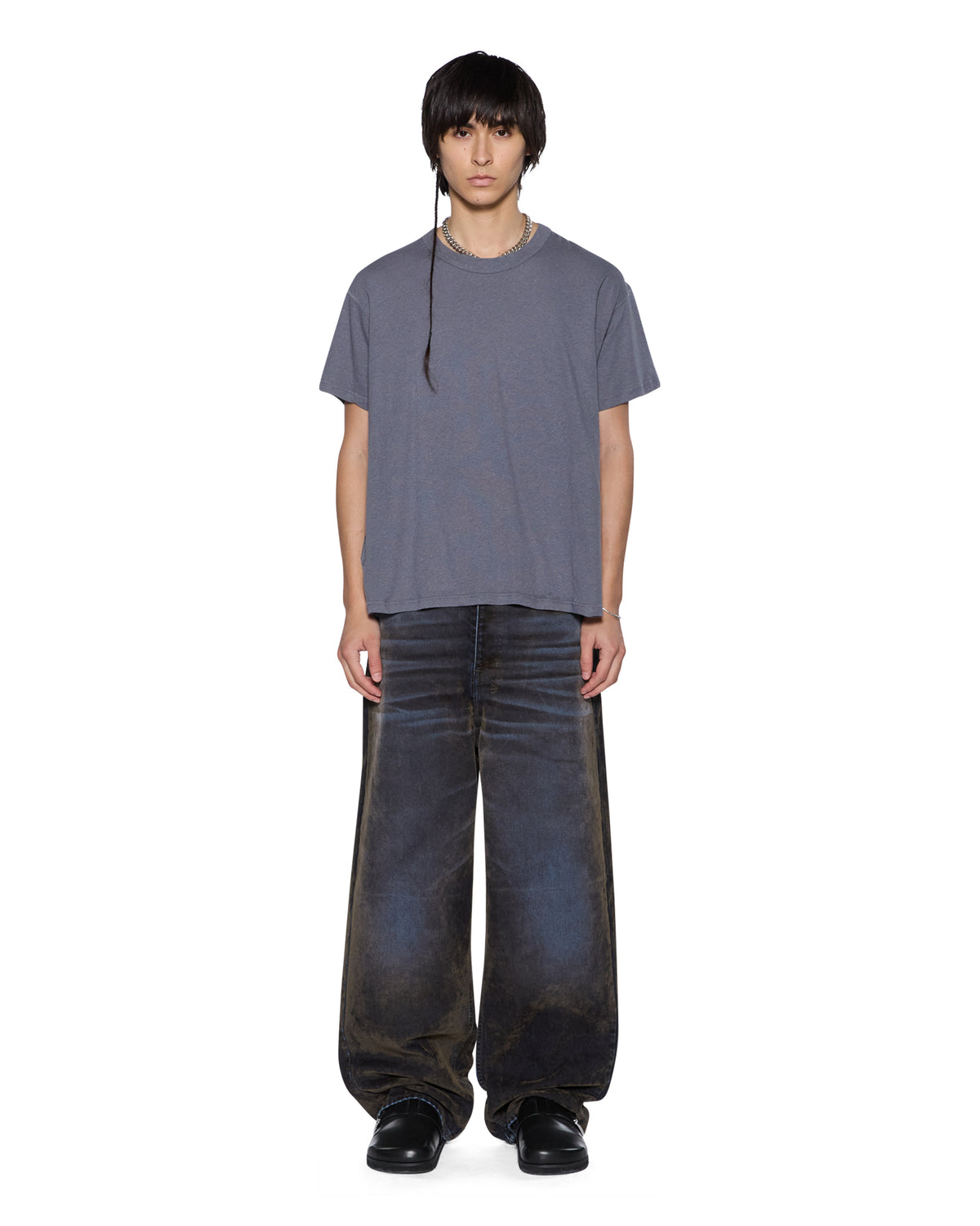 Mens Slub Sid Ss Tee Charcoal Slim Tees - Grey