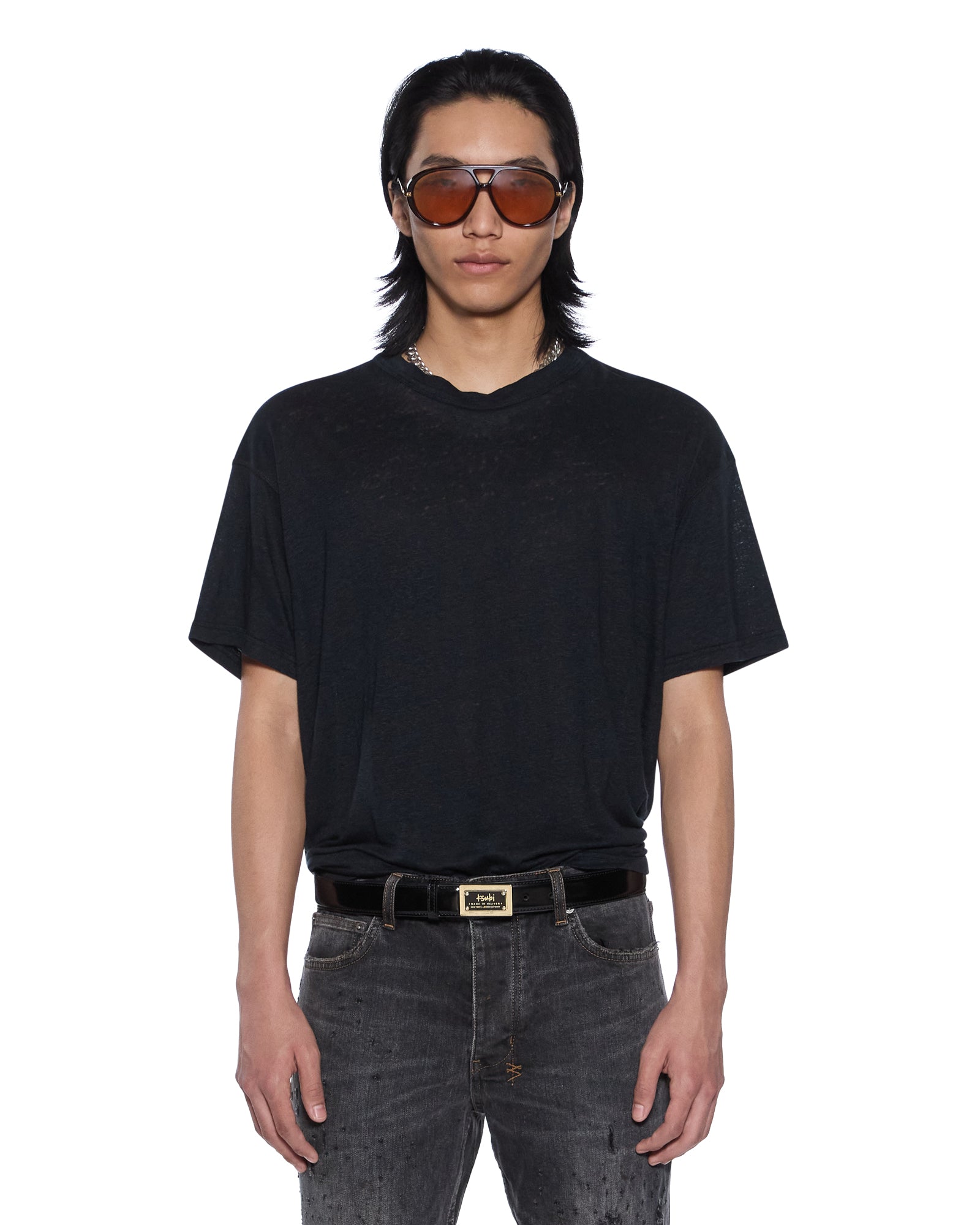 MENS  SID LINEN SS TEE JET BLACK SLIM TEES