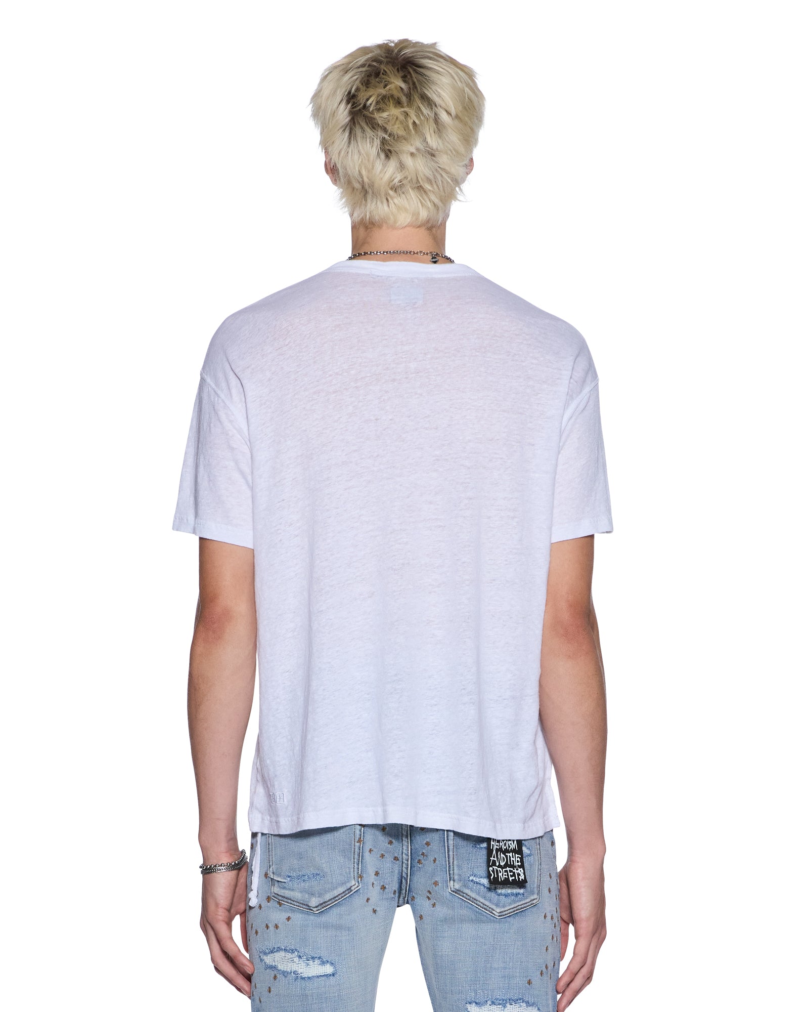 MENS  SID LINEN SS TEE WHITE SLIM TEES