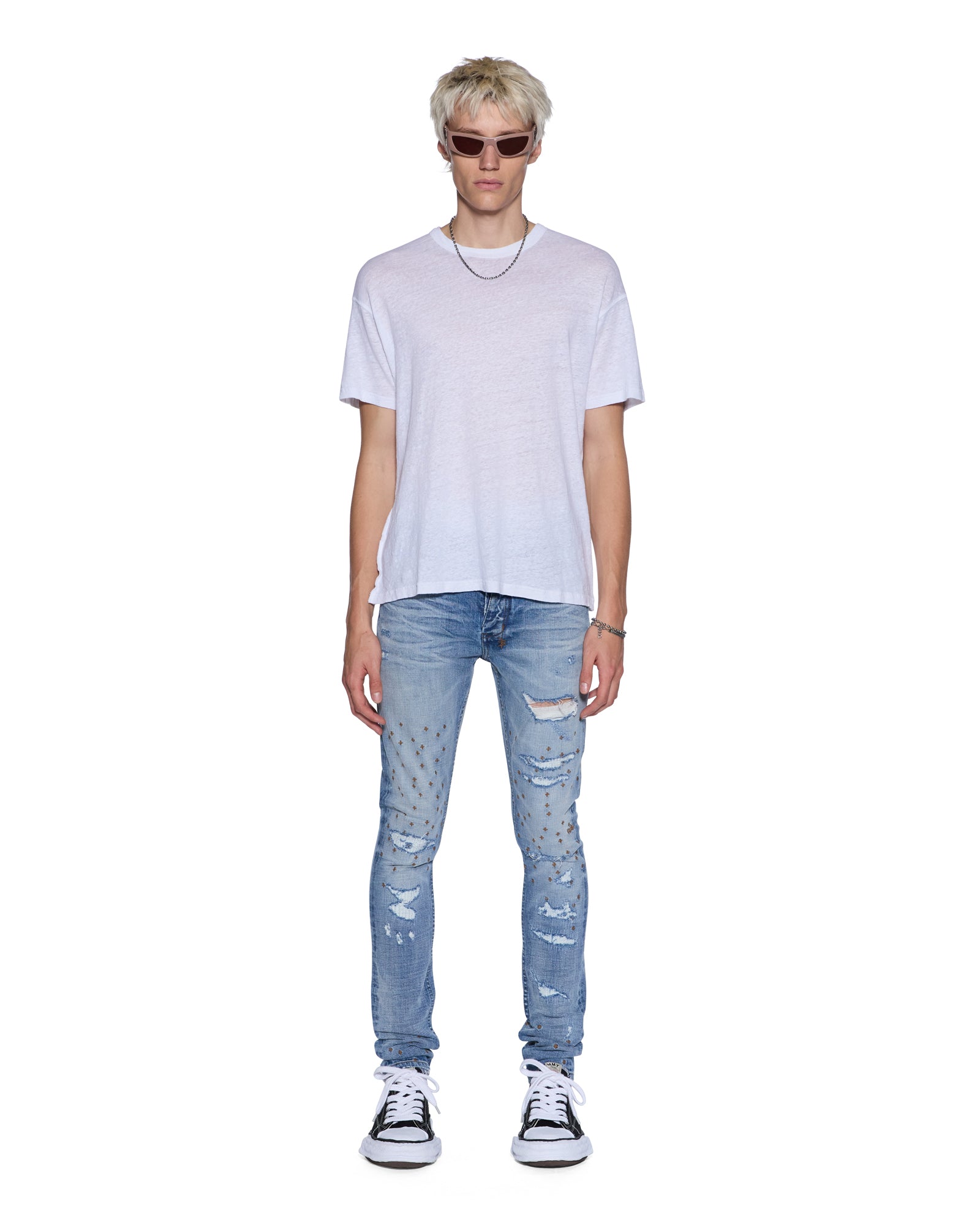 MENS  SID LINEN SS TEE WHITE SLIM TEES