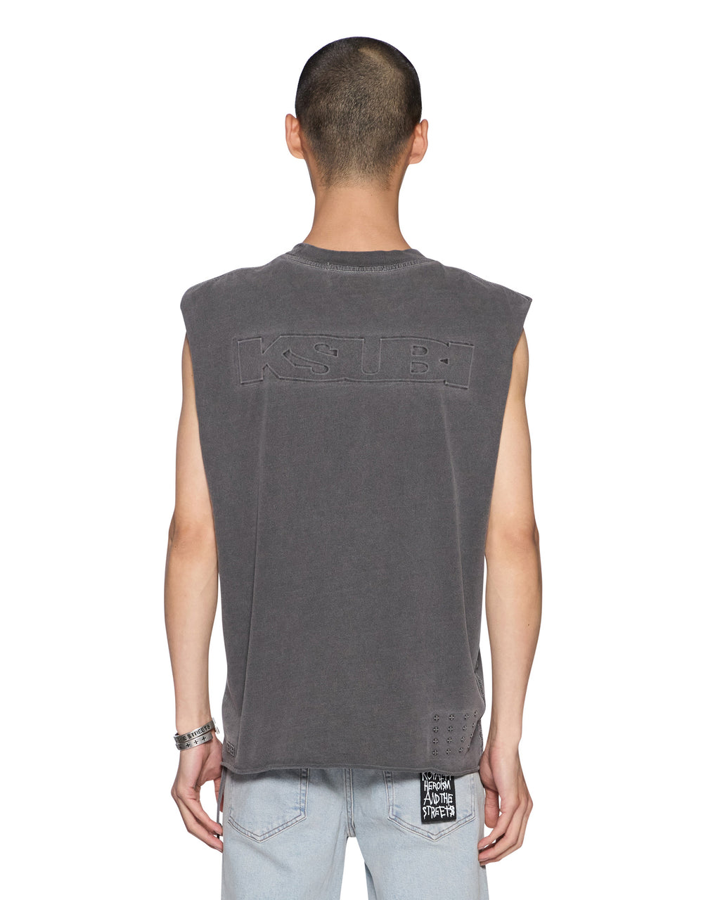 Mens Intruder Cut Off Charcoal Oversized Tees - Grey