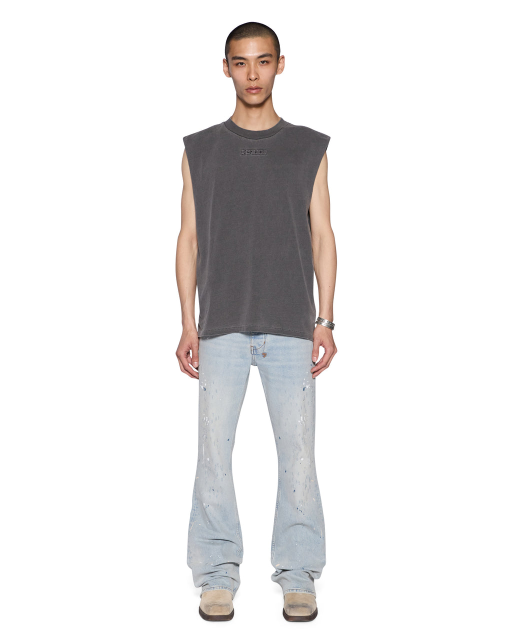 Mens Intruder Cut Off Charcoal Oversized Tees - Grey