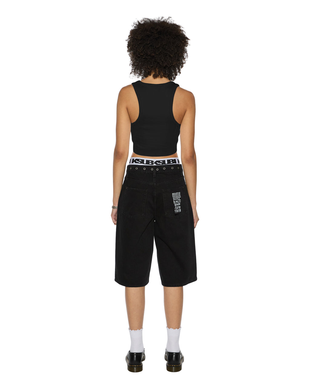 Womens Stacked Origin Crop Black Fitted Fashion Tops - Black