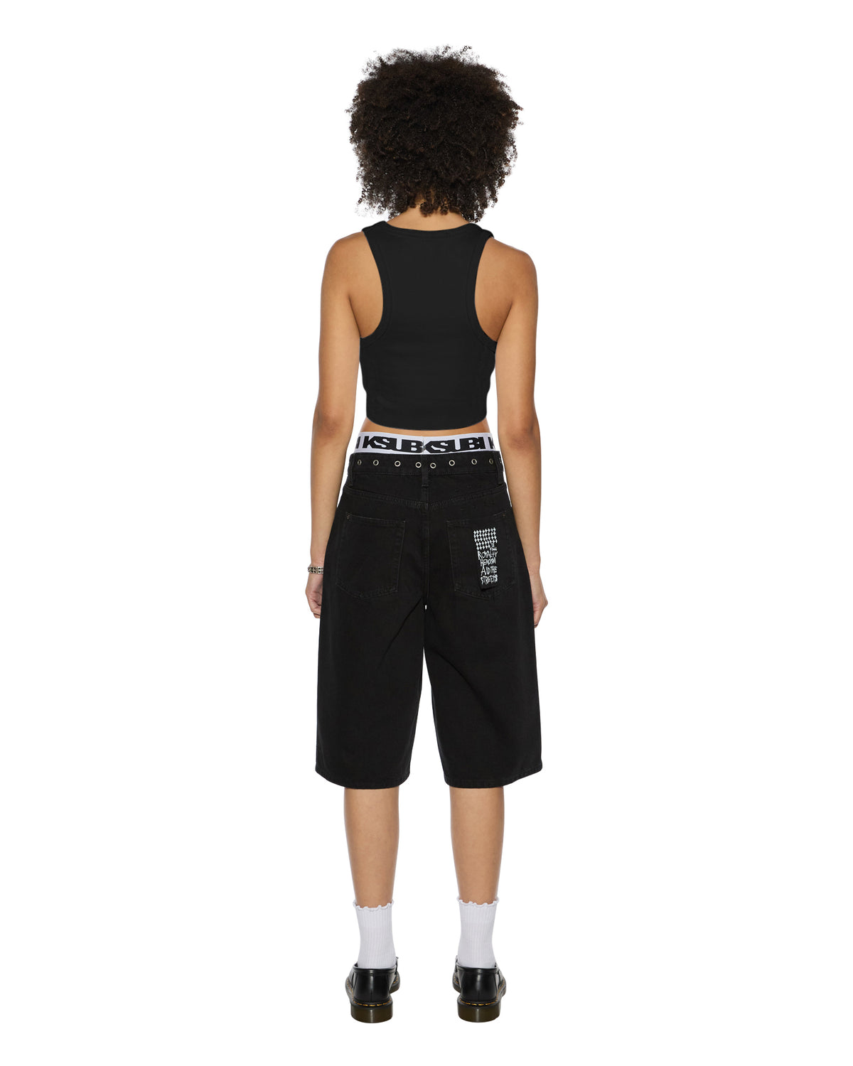 Womens Stacked Origin Crop Black Fitted Fashion Tops - Black