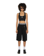 Womens Stacked Origin Crop Black Fitted Fashion Tops - Black