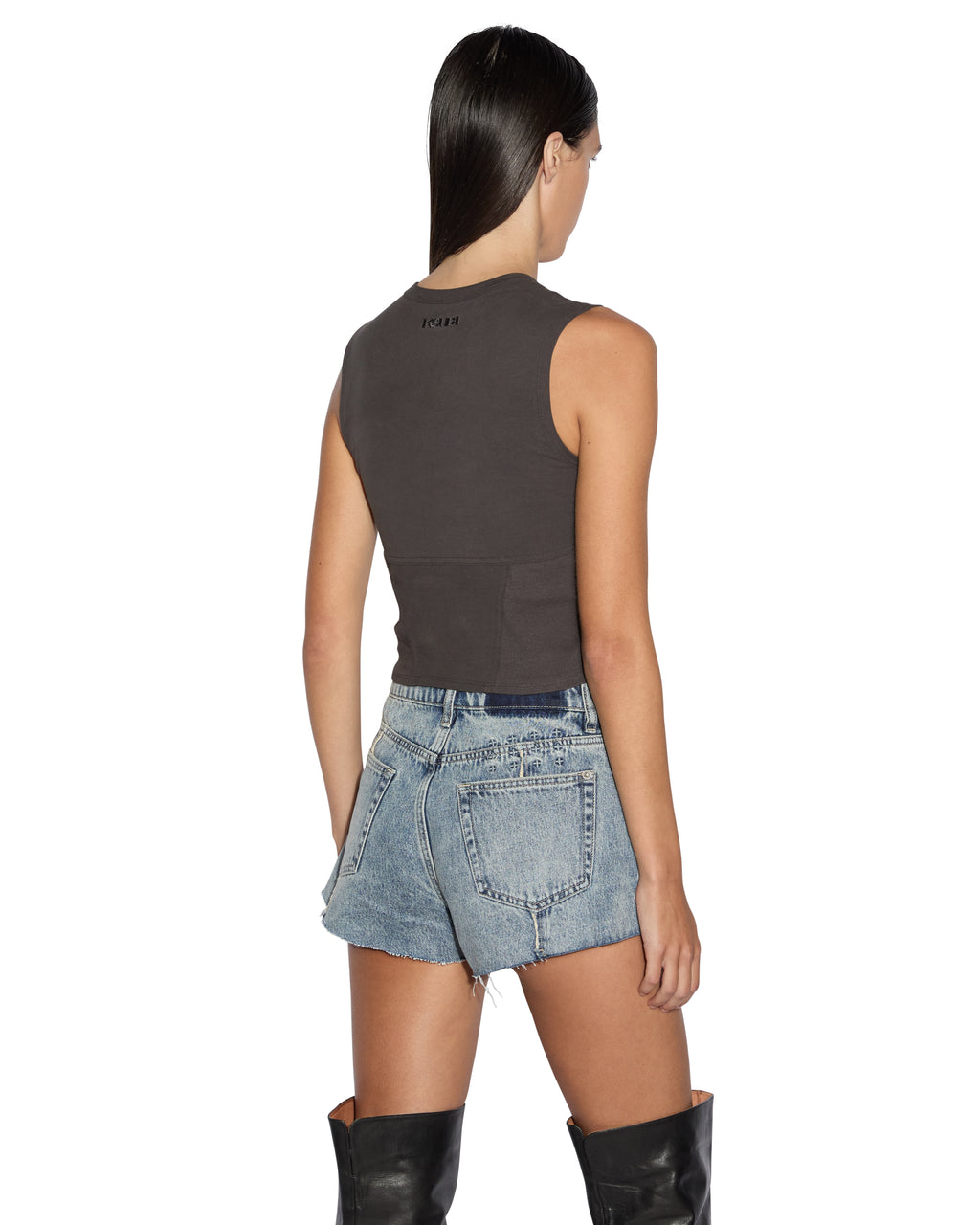 WOMENS STAGED TANK WASHED BLACK TEES