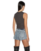 WOMENS STAGED TANK WASHED BLACK TEES
