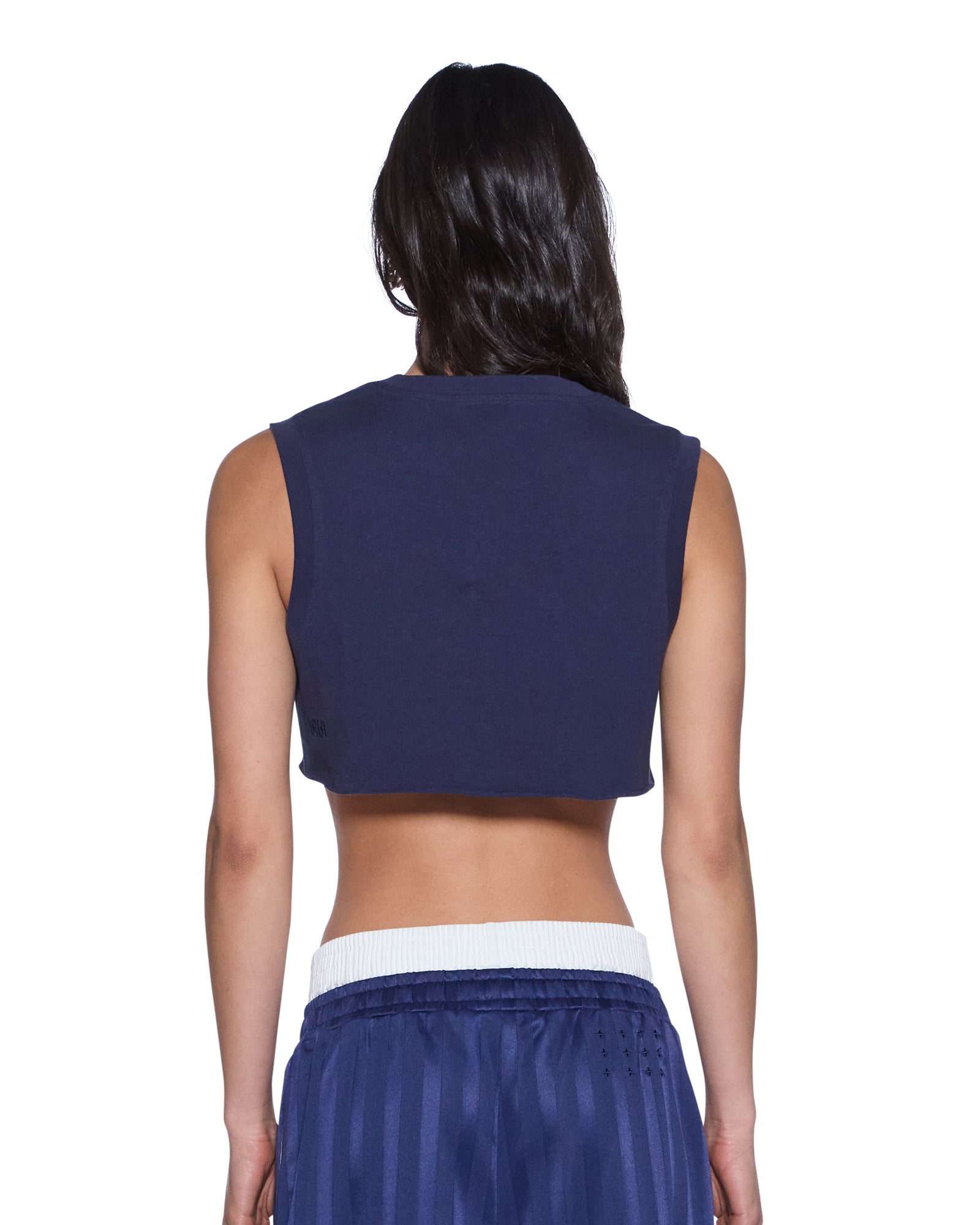 WOMENS  LABELS CROP TANK NAVY SLIM TEES