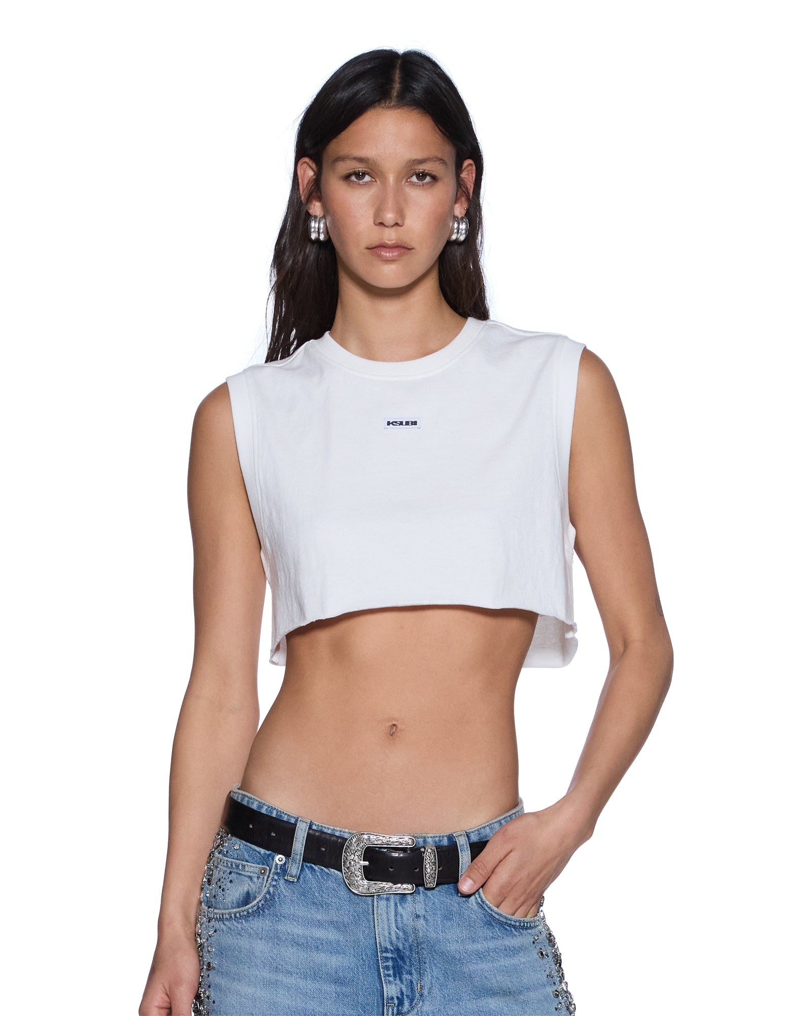 WOMENS LABELS CROP TANK WHITE SLIM TEES
