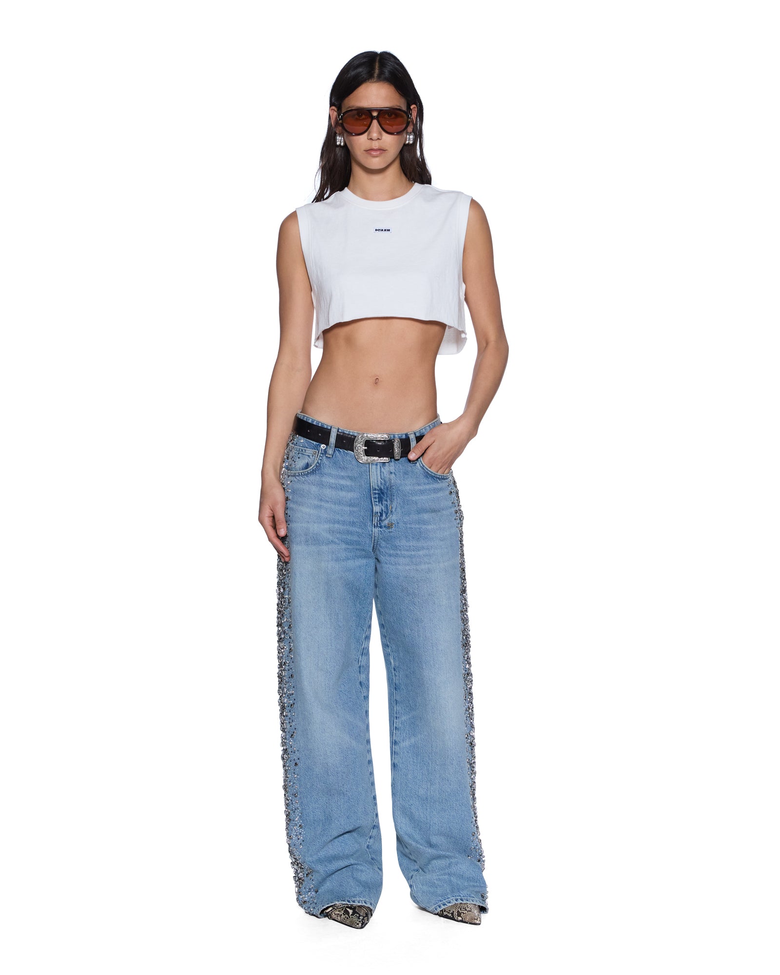 WOMENS LABELS CROP TANK WHITE SLIM TEES