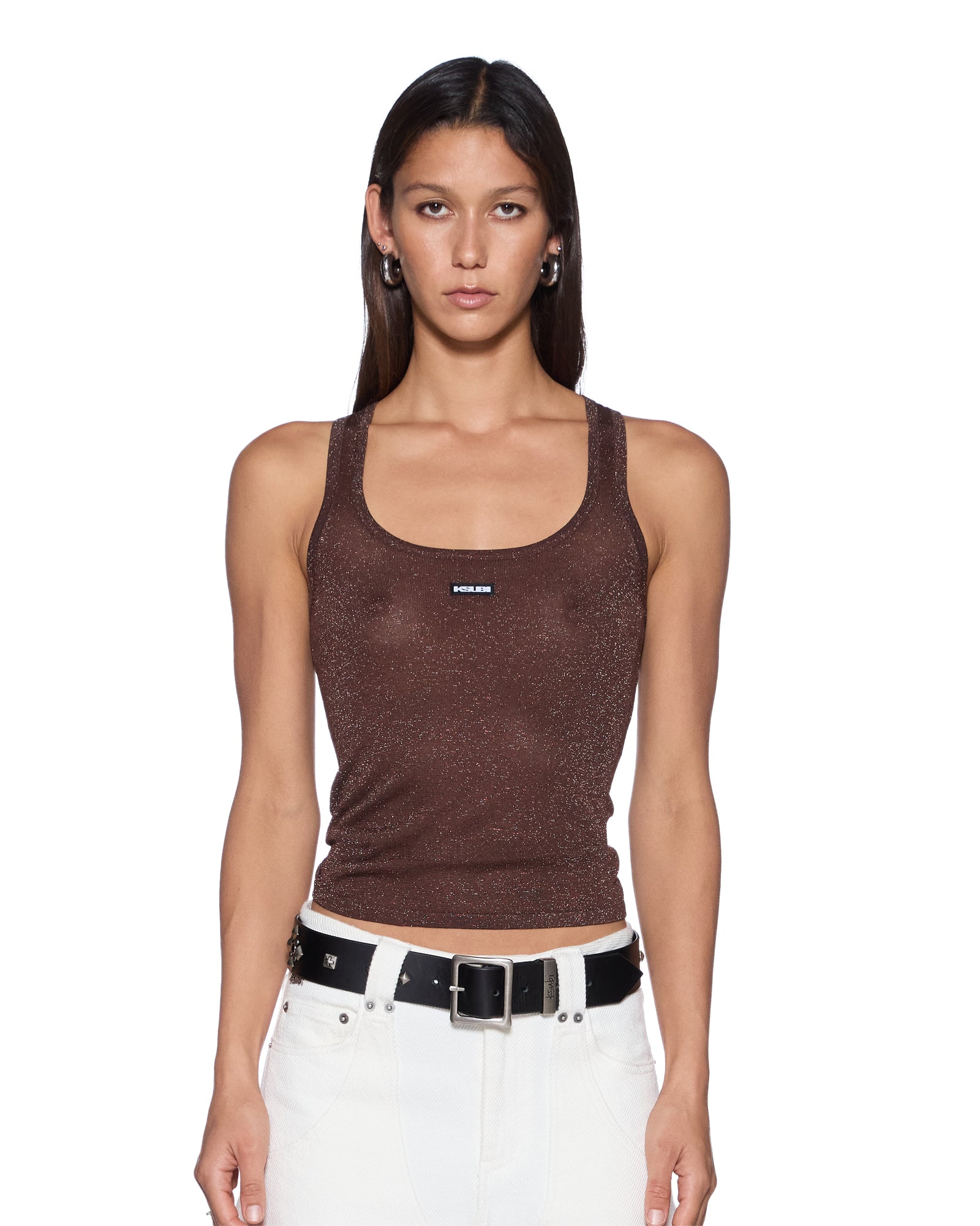 Womens Origin Knit Tank Stone Lurex Fashion Tops | Ksubi ++