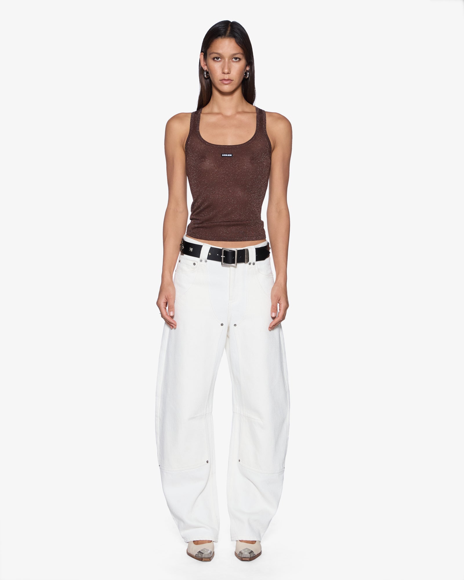 トップス Stone  Womens Origin Knit Tank Stone Lurex Fashion Tops | Ksubi ++