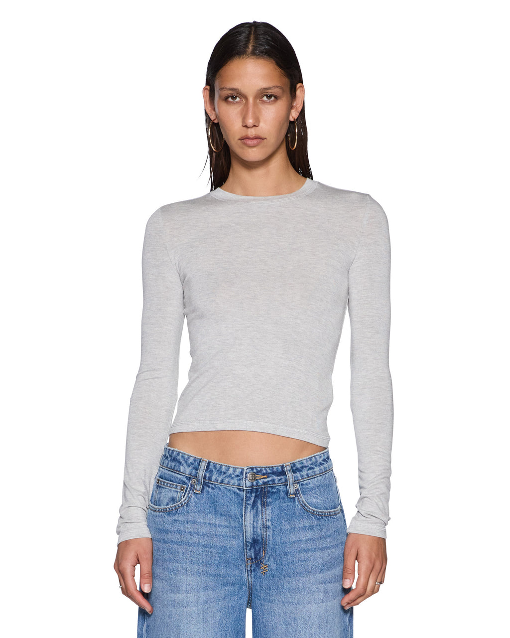 Womens Staple Ls Tee Grey Regular Tees - Grey