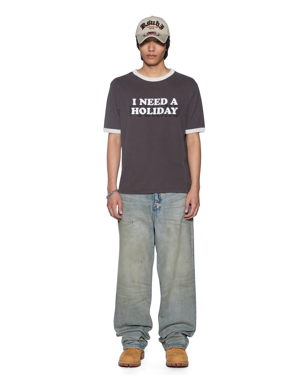 MENS HOLIDAY RINGER SS TEE FADED BLACK TEES