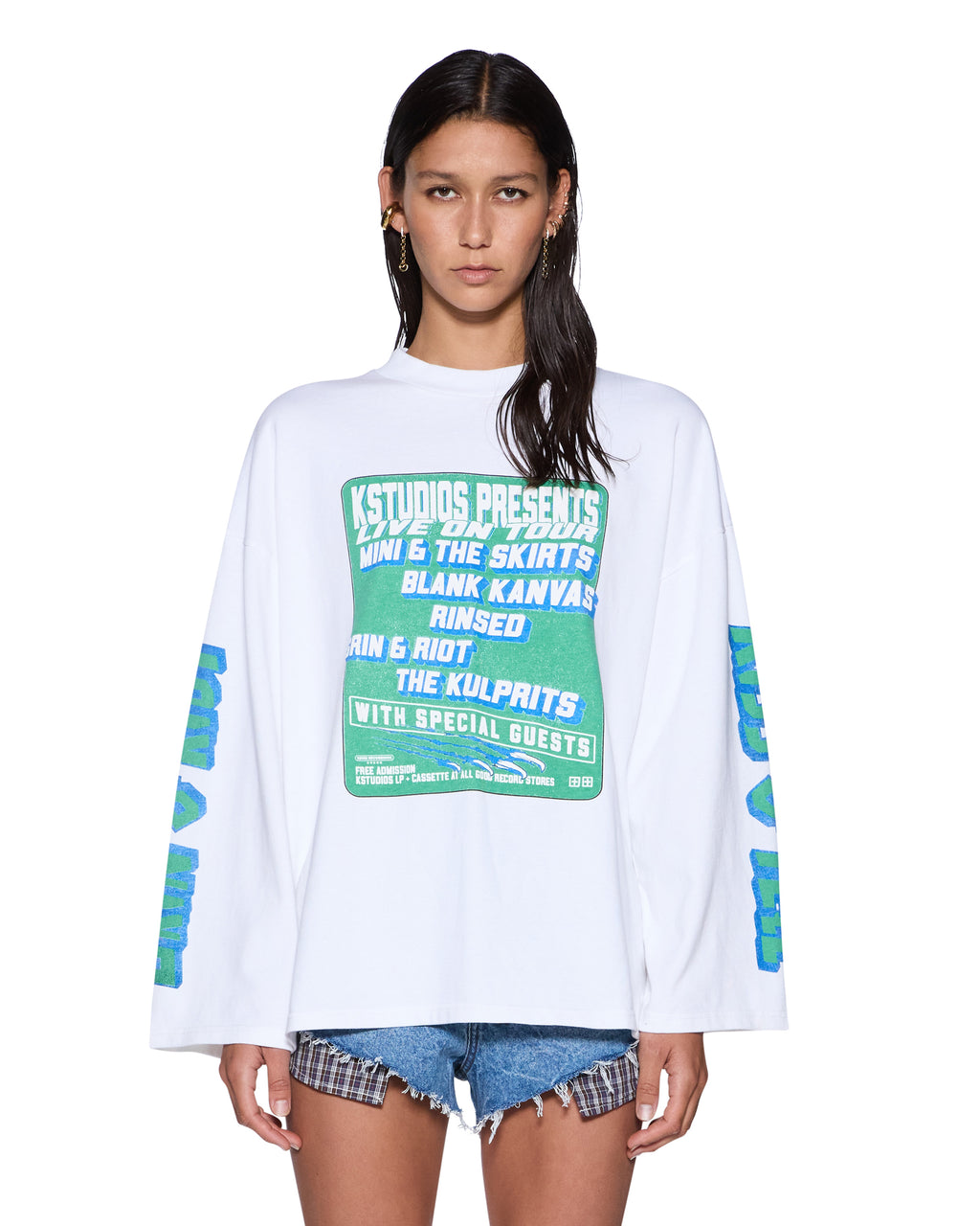 WOMENS KSTUDIO BOYFRIEND LS TEE WHITE TEES