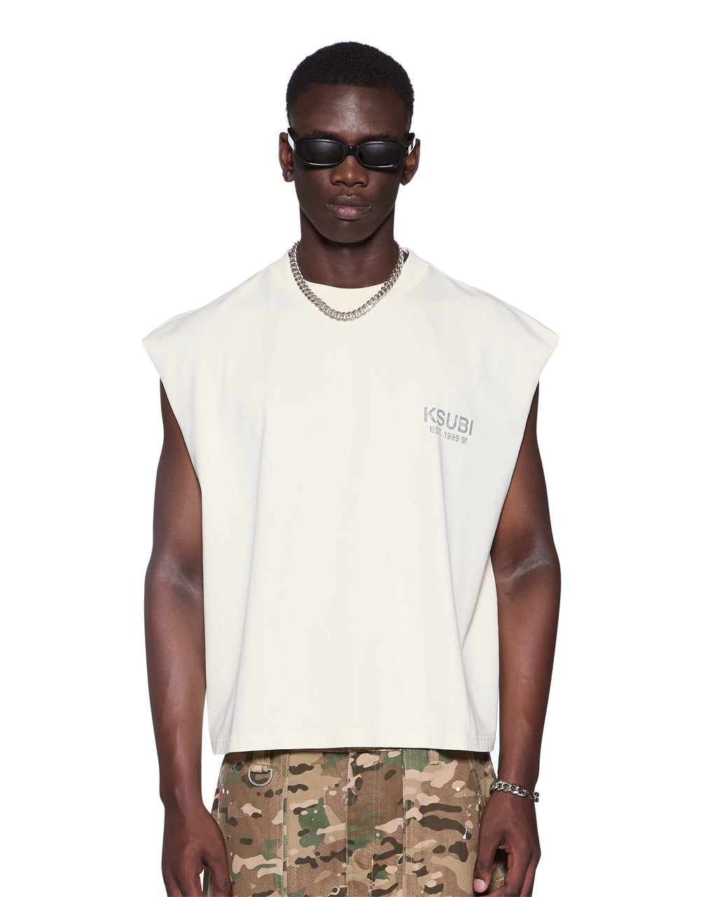 MENS STATE HALEN CUT OFF ECRU TEES