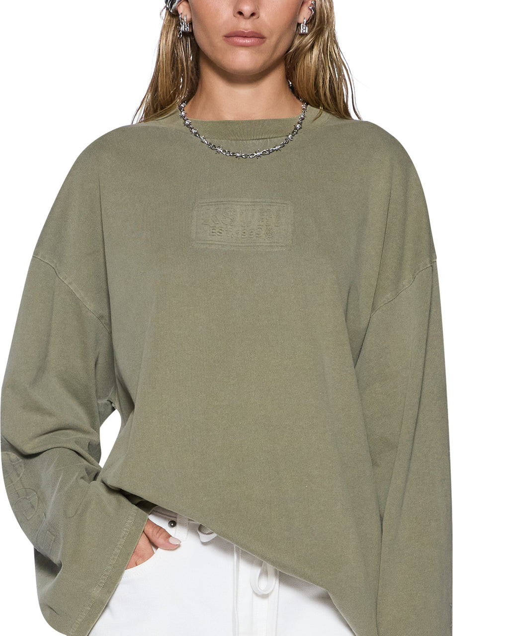 WOMENS STATE STENCIL BOYFRIEND LS TEE MILITANT FASHION TOPS