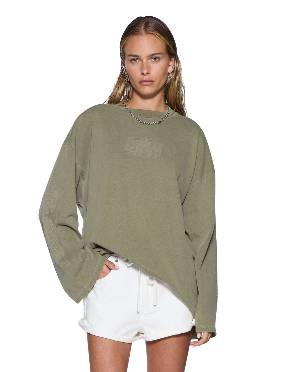 WOMENS STATE STENCIL BOYFRIEND LS TEE MILITANT FASHION TOPS