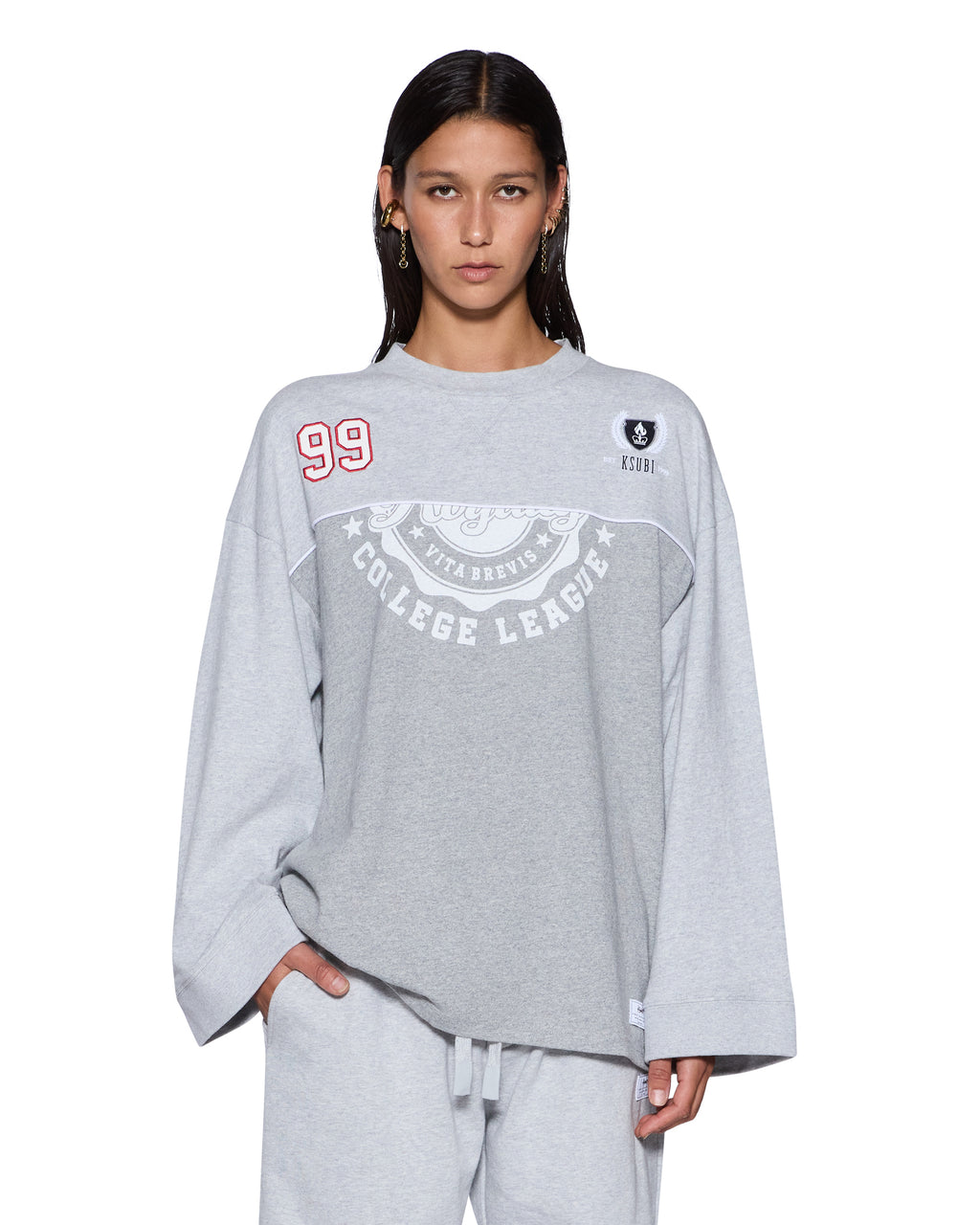 WOMENS VARSITY BOYFRIEND LS TEE GREY TEES