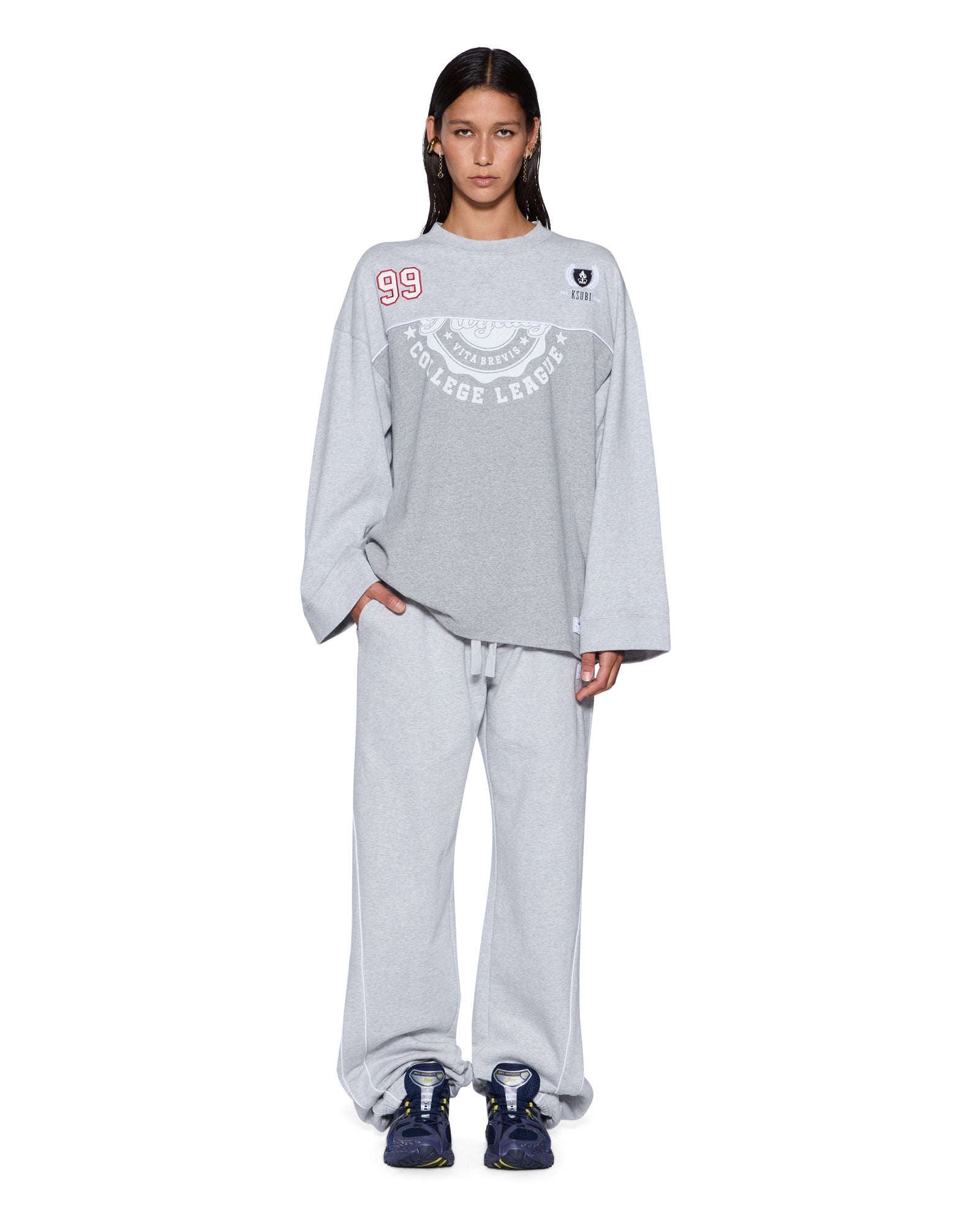 Womens College Origin Zip Hoodie Grey Marle Fleece | Ksubi ++