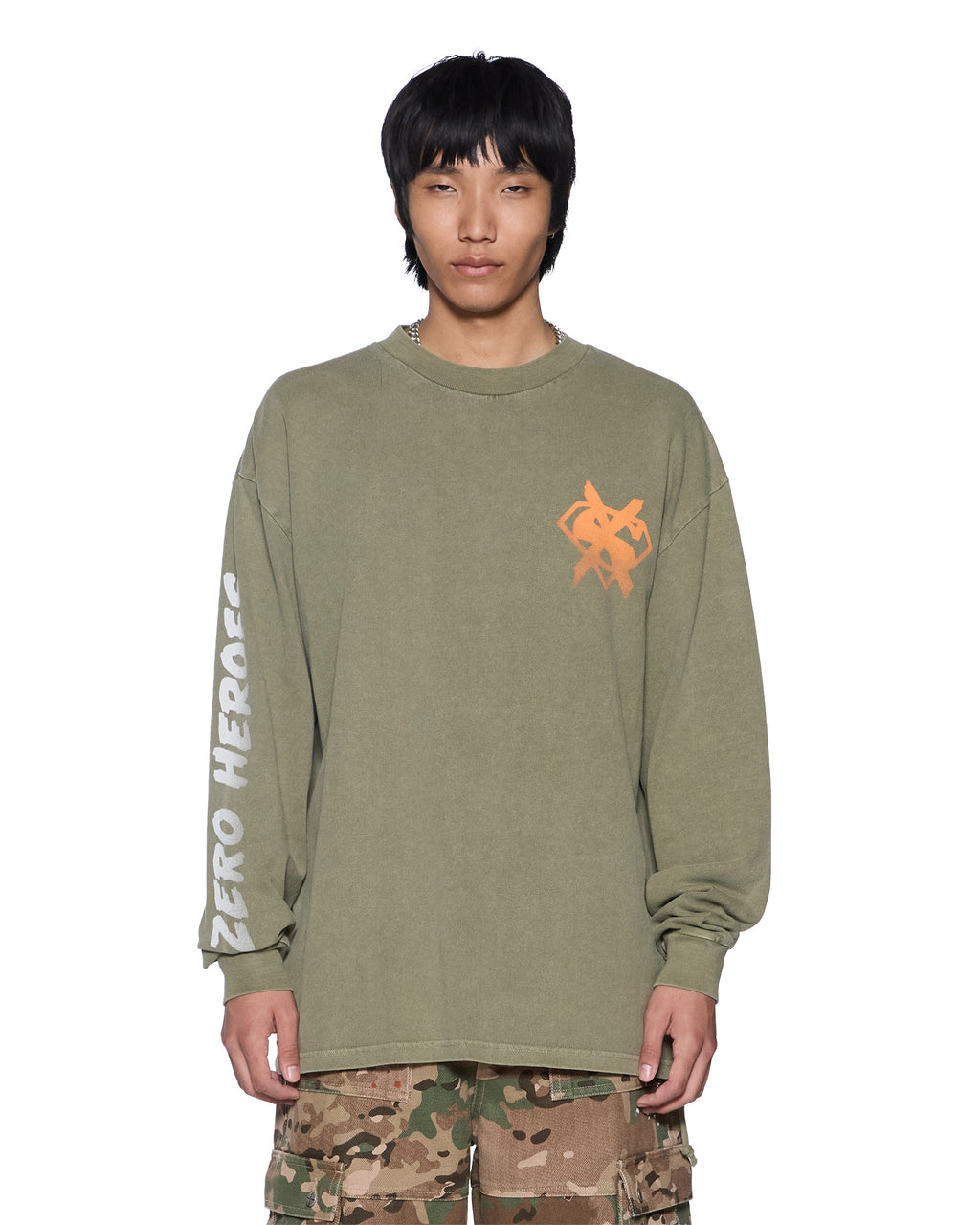 Mens Zero Heroes Ls Tee Militant Oversized Tees - Khaki