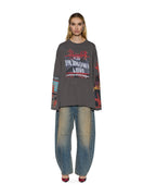 Womens Altar Ls Boyfriend Tee Charcoal Oversized Tees - Grey