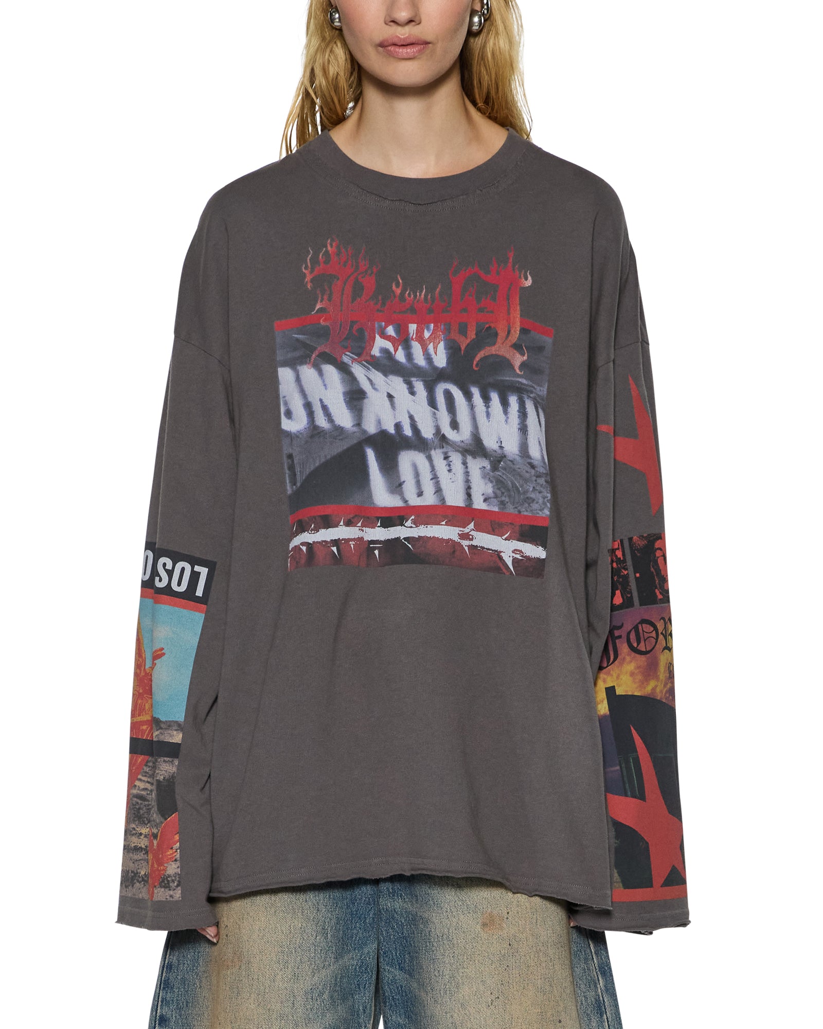 WOMENS  ALTAR LS BOYFRIEND TEE CHARCOAL OVERSIZED TEES