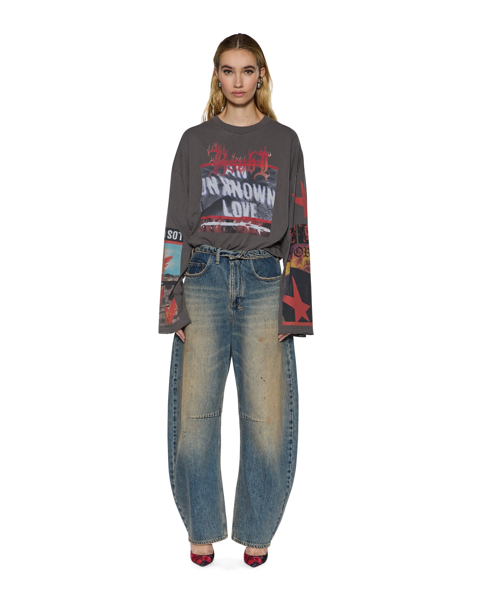 WOMENS ALTAR LS BOYFRIEND TEE CHARCOAL OVERSIZED TEES