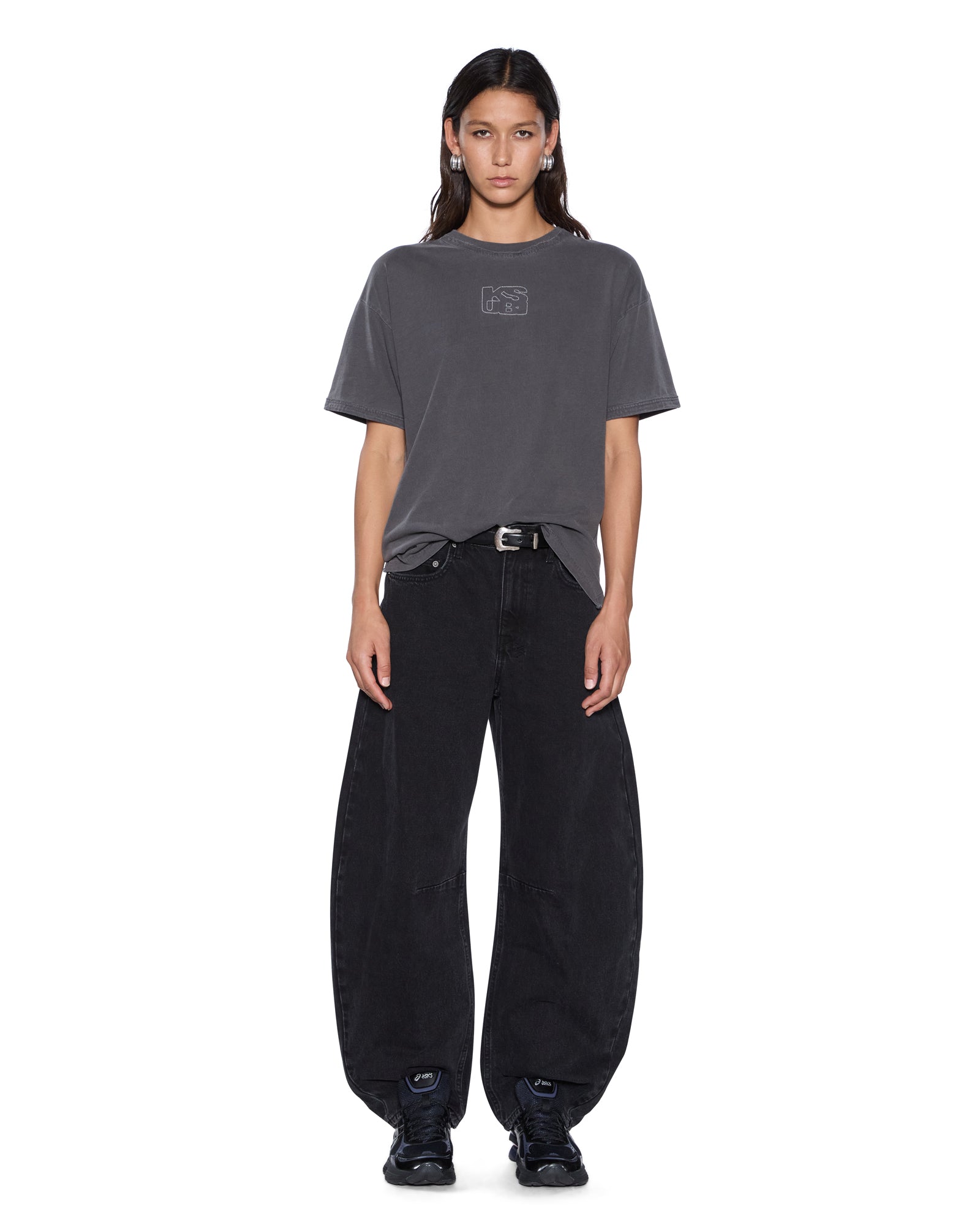 WOMENS  STACKED STITCH OH G SS TEE CHARCOAL OVERSIZED TEES