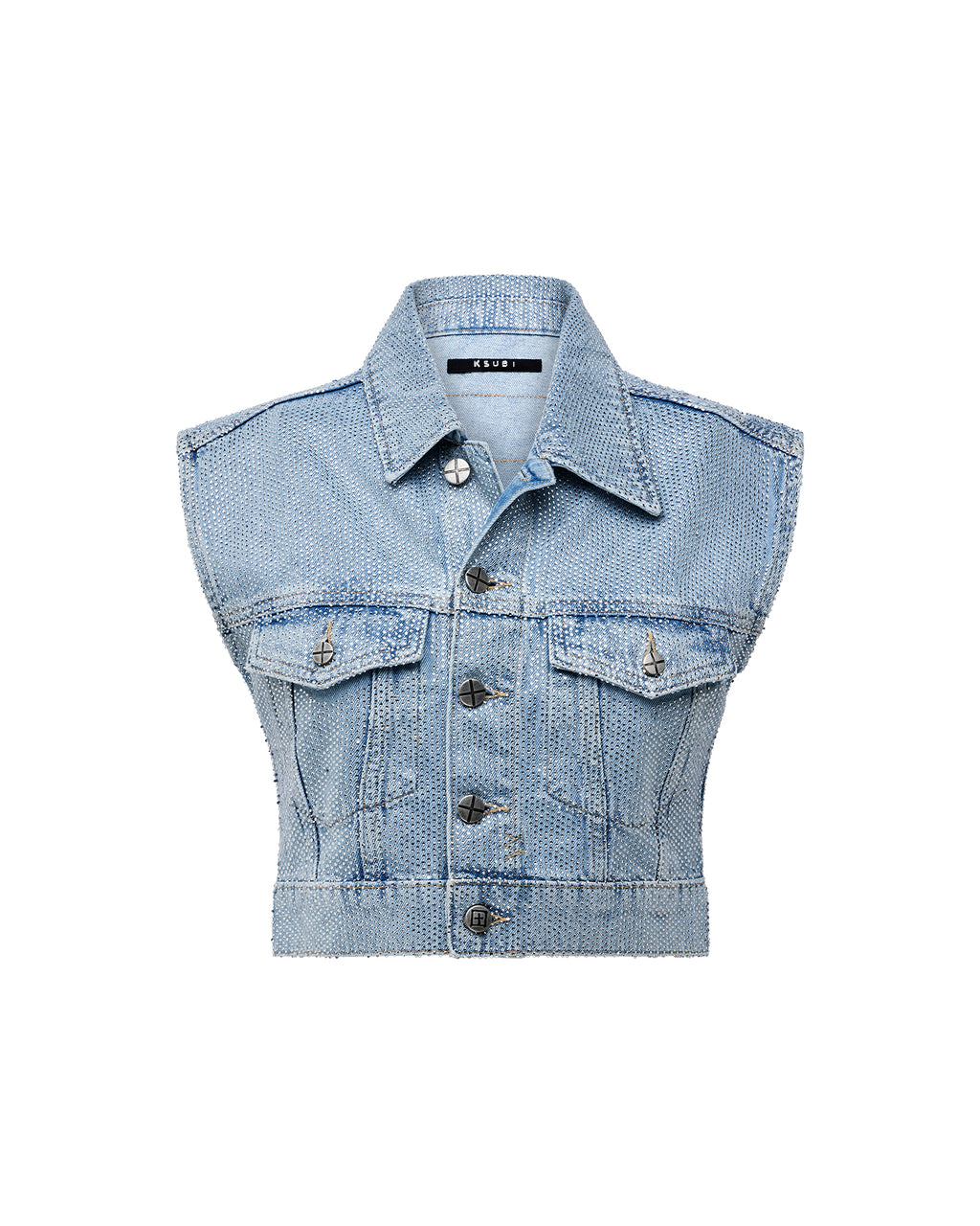 Womens Trucker Vest High Rollers Oversized Fashion Tops - Denim