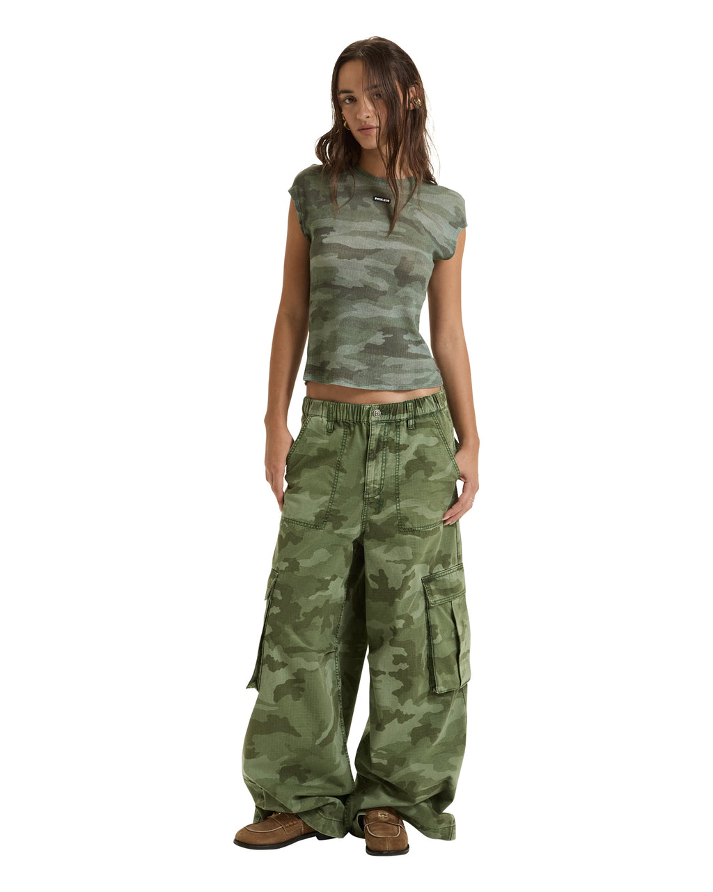 Womens Sheer Rib Camo Slim Tee Fitted Tees - Multi Colour