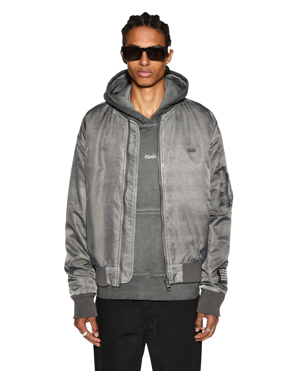 Mens Royalty Bomber Overdye Coal Regular Jackets - Grey