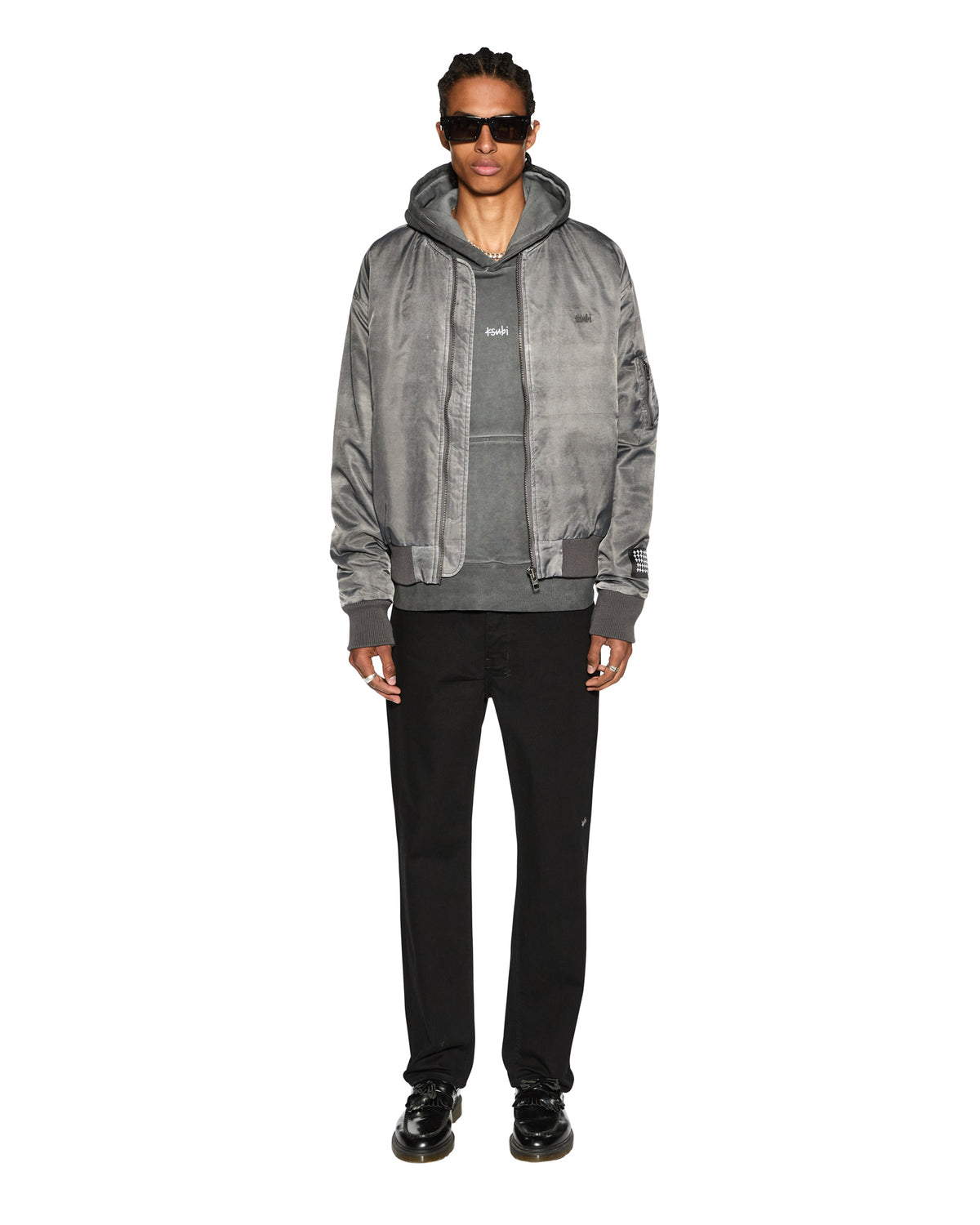 Mens Royalty Bomber Overdye Coal Regular Jackets - Grey