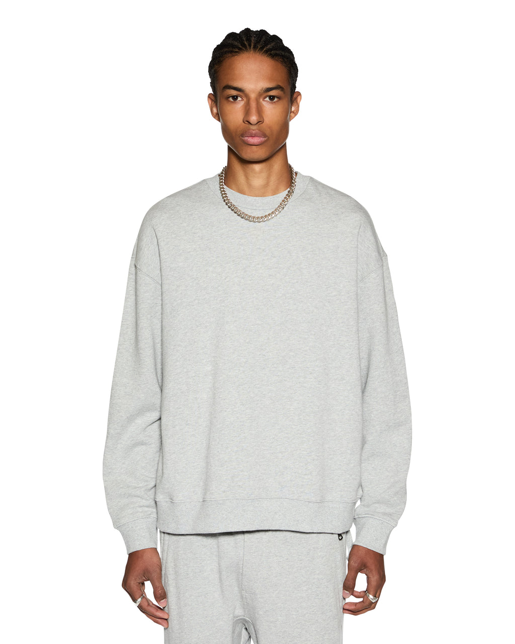 Mens 4 X 4 Biggie Crew Grey Marle Oversized Fleece - Grey
