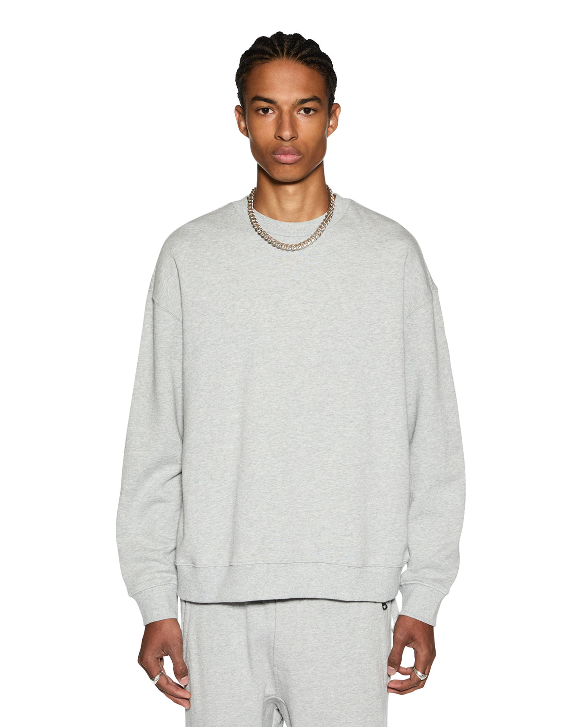 Mens 4 X 4 Biggie Crew Grey Marle Oversized Fleece - Grey