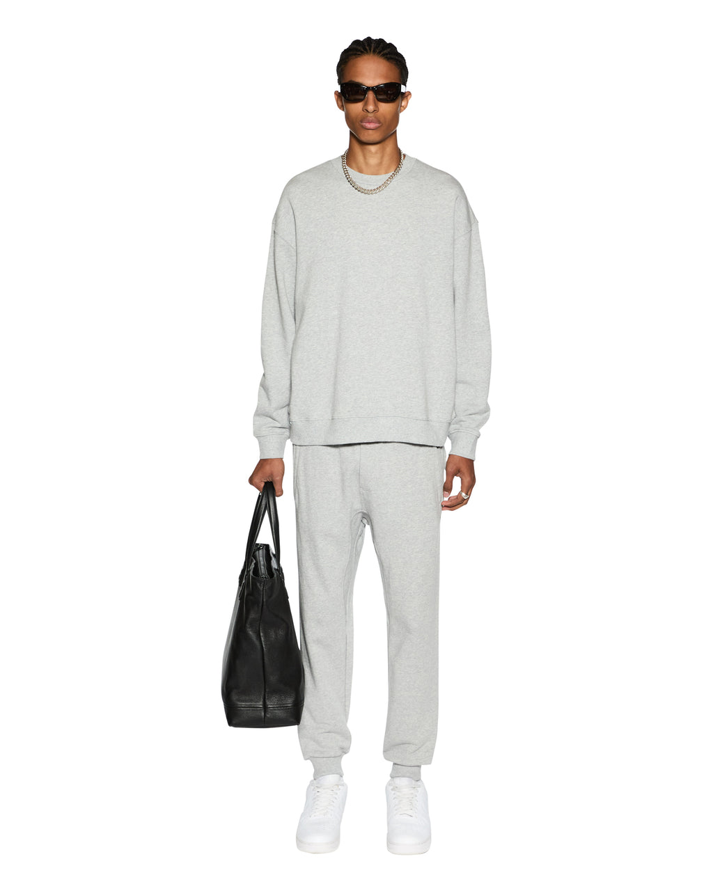 Mens 4 X 4 Biggie Crew Grey Marle Oversized Fleece - Grey