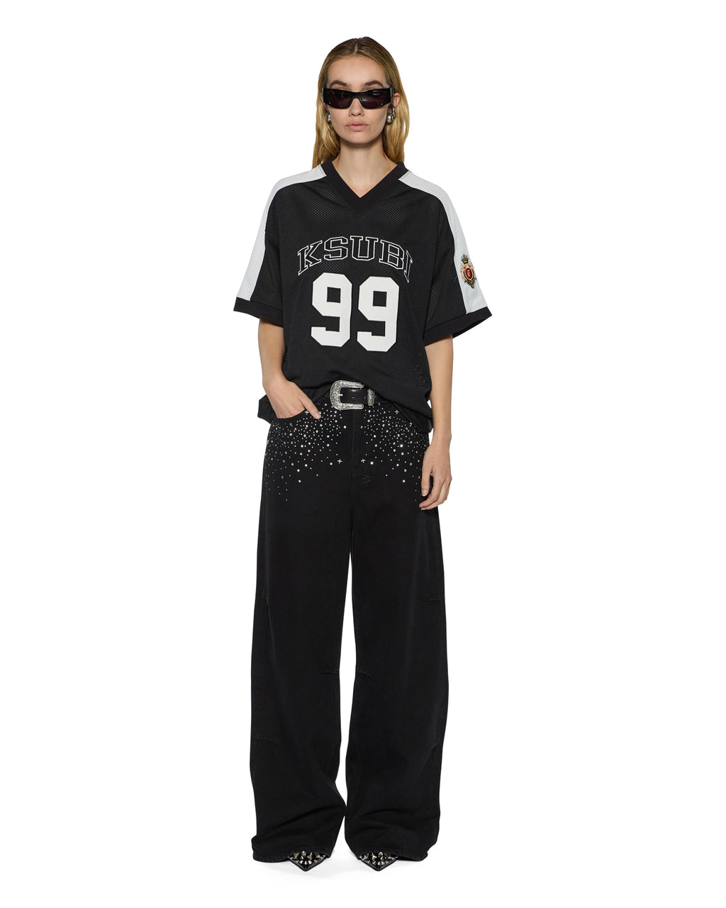 Womens 99 Ss Jersey Black Baggy Tees - Black