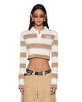 ACADEMY LS POLO SHIRT TAN STRIPE