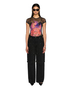 Womens Ablaze Mesh Ss Tee Black Fitted Fashion Tops - Black