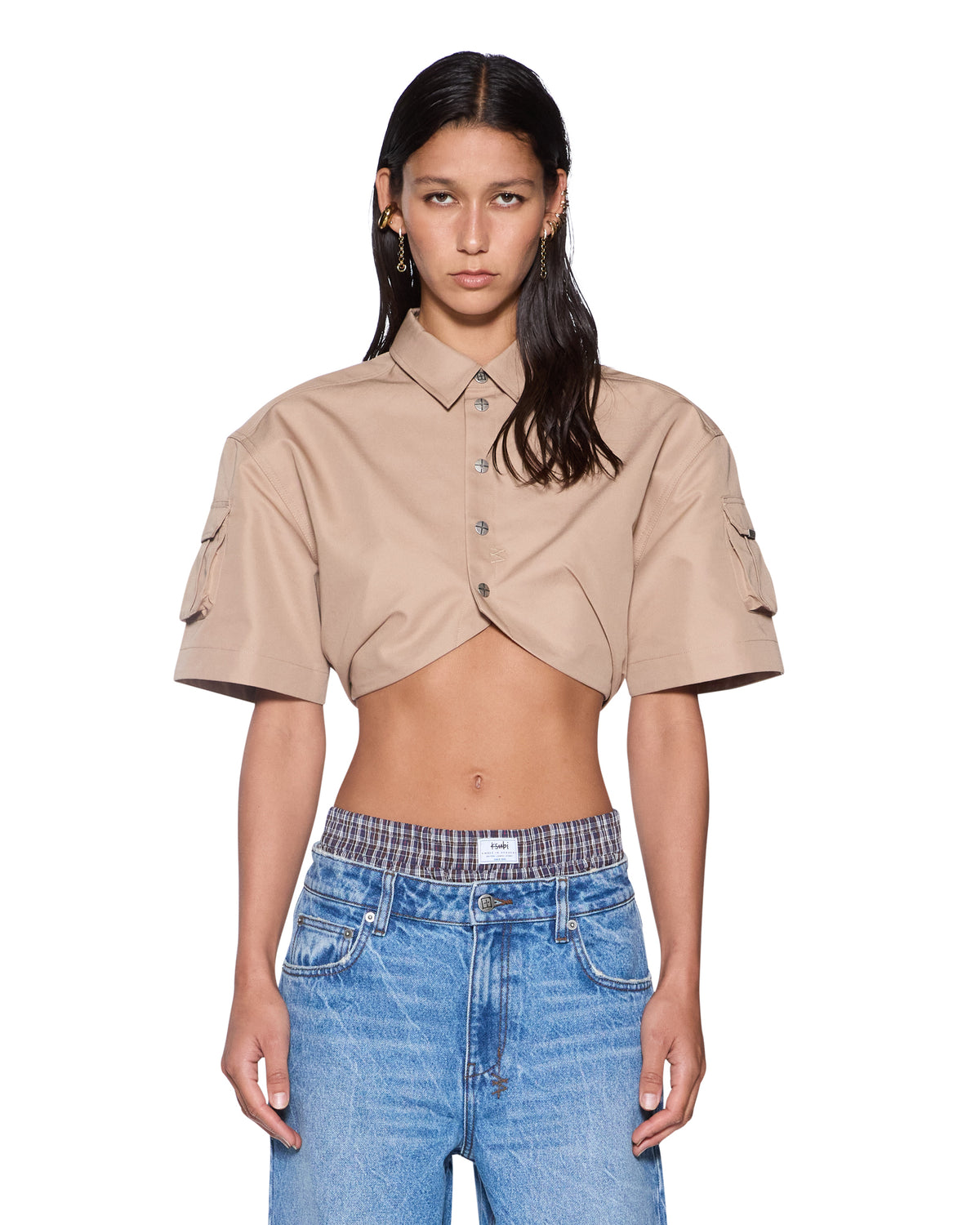 WOMENS BARKER CROP SS SHIRT TAN SHIRTS