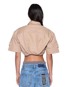 WOMENS BARKER CROP SS SHIRT TAN SHIRTS