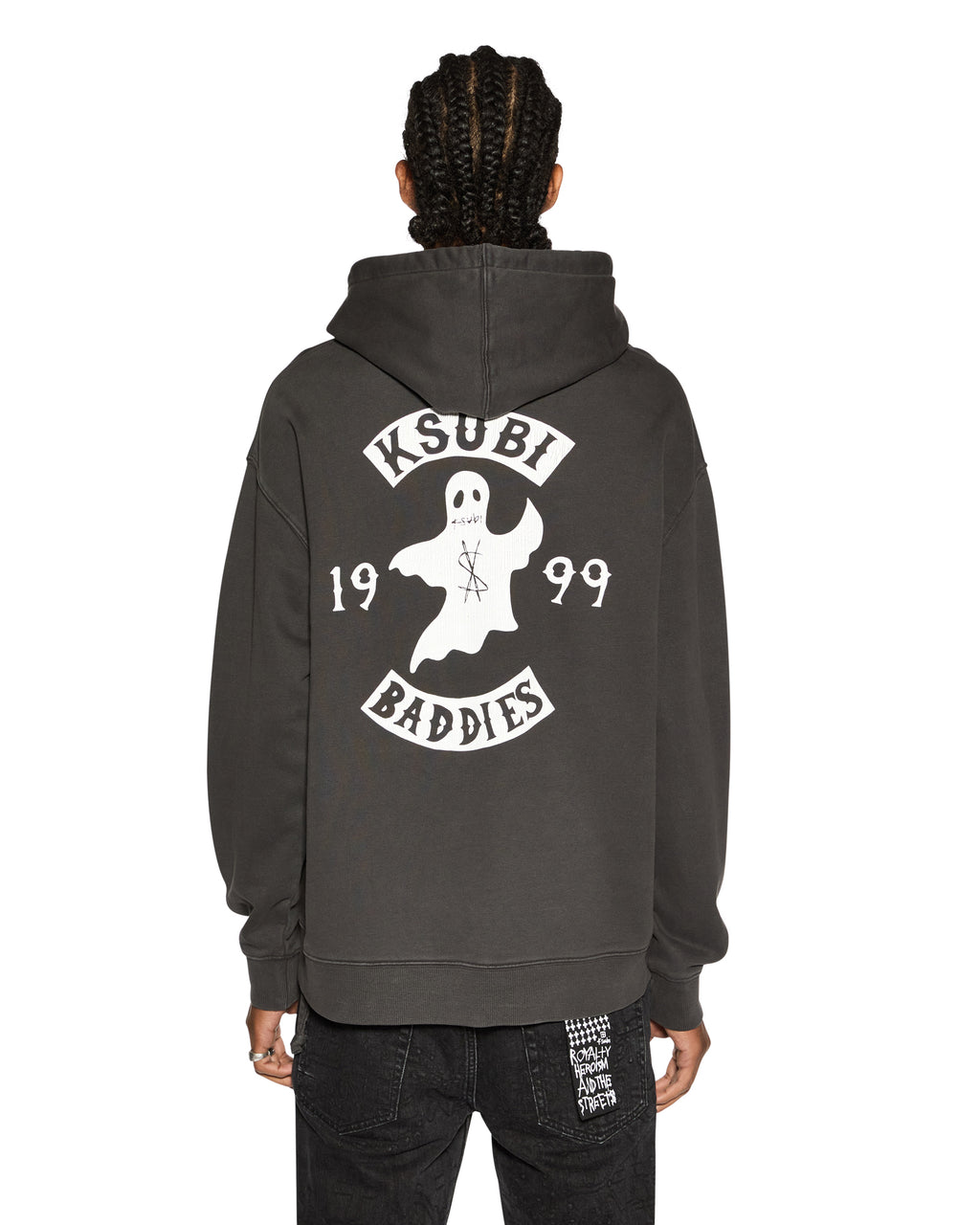 Mens Baddies Biggie Hoodie Faded Black Oversized Fleece - Black