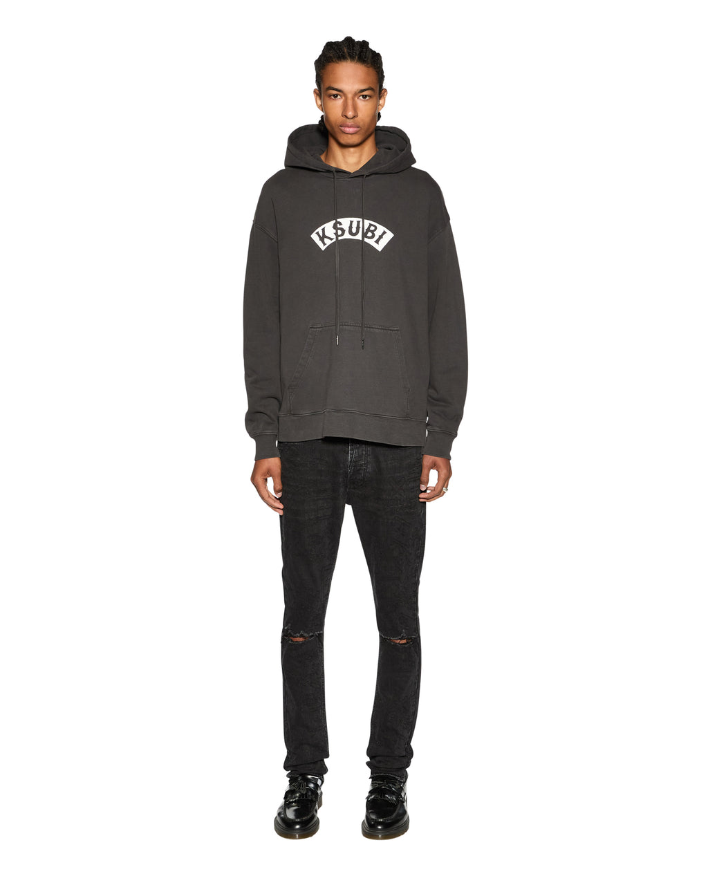 Mens Baddies Biggie Hoodie Faded Black Oversized Fleece - Black