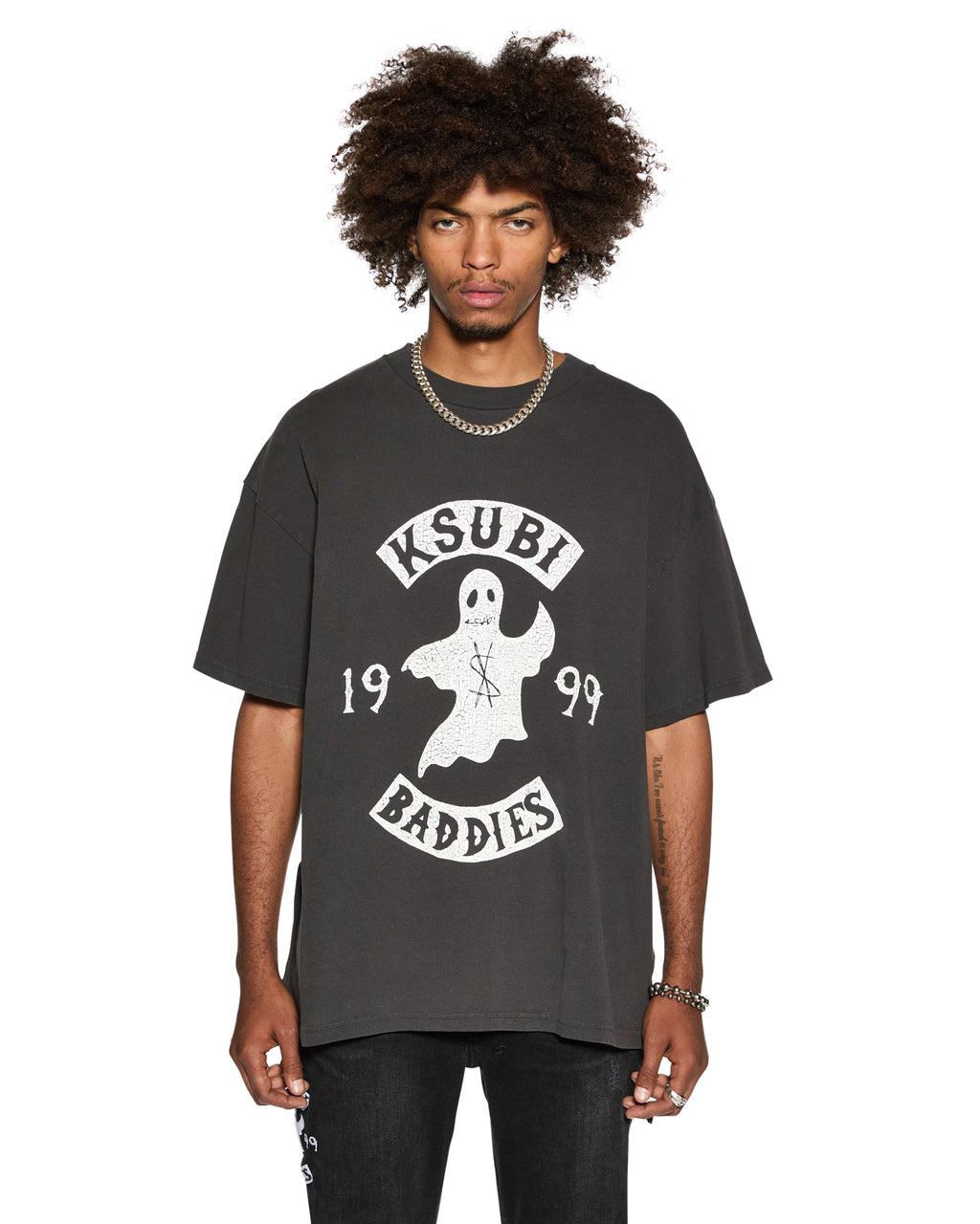Mens Baddies Ekcess Ss Tee Faded Black Oversized Tees - Black