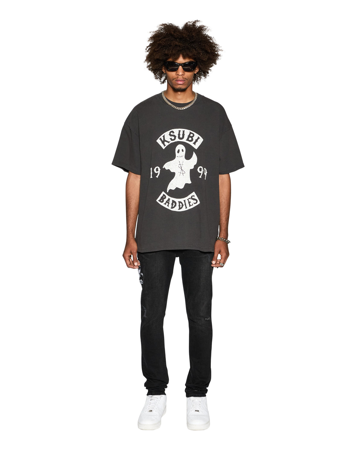 Mens Baddies Ekcess Ss Tee Faded Black Oversized Tees - Black