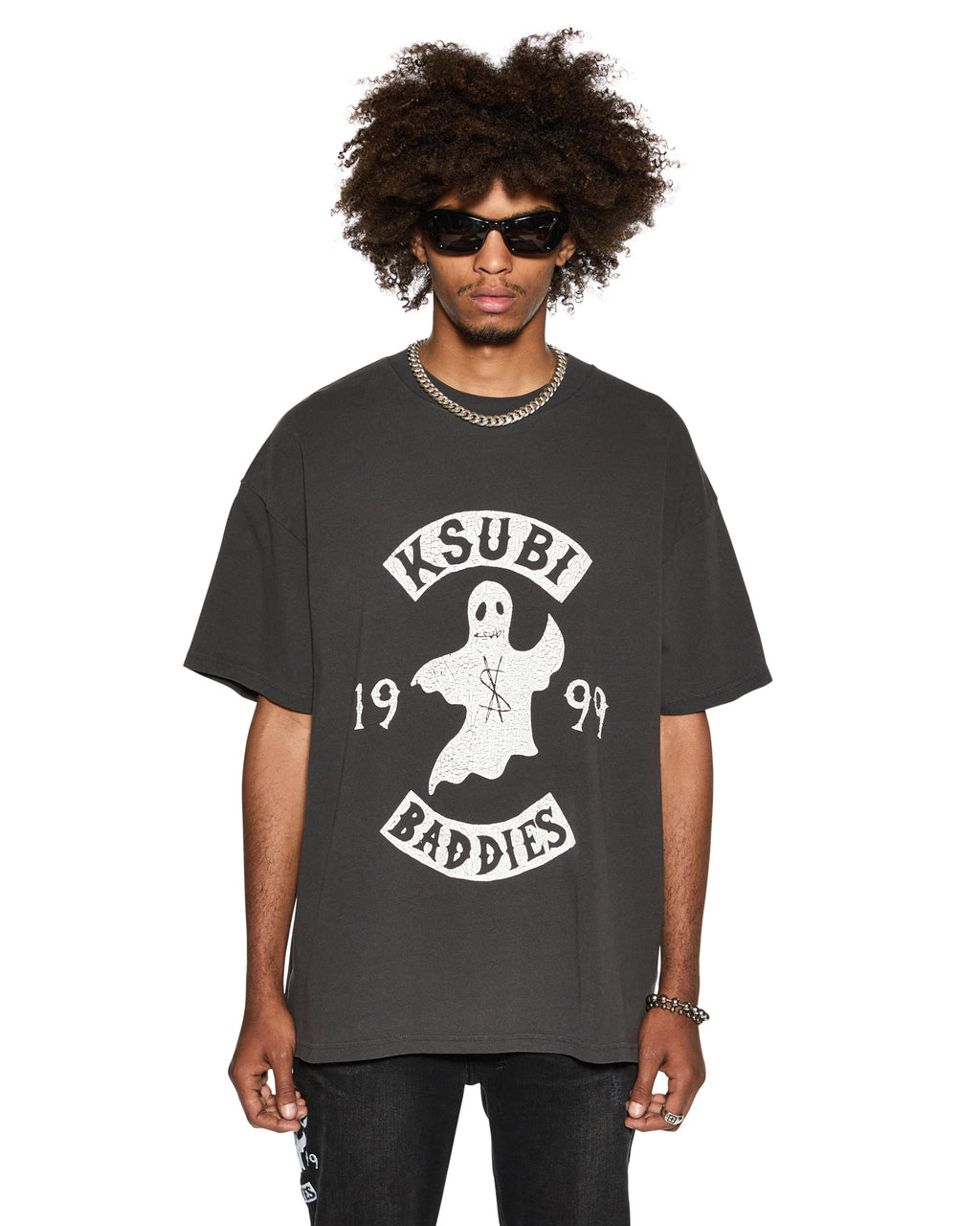 Mens Baddies Ekcess Ss Tee Faded Black Oversized Tees - Black