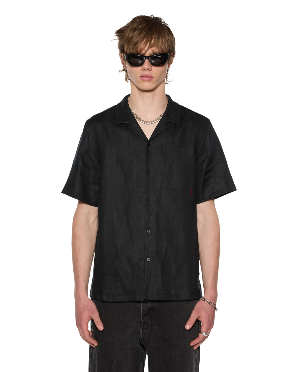 Mens Costa Resort Ss Shirt Black Regular Shirts - Black