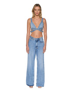 Womens Crossover Bralette Chroma Fitted Fashion Tops - Denim